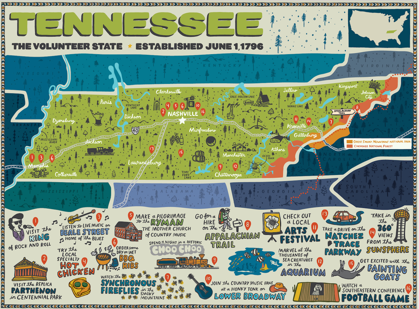Tennessee Map for True South Puzzle Co.