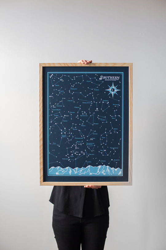 Southern Hemisphere Star Chart Print by Brainstorm - Night Sky Poster - Starry Night!