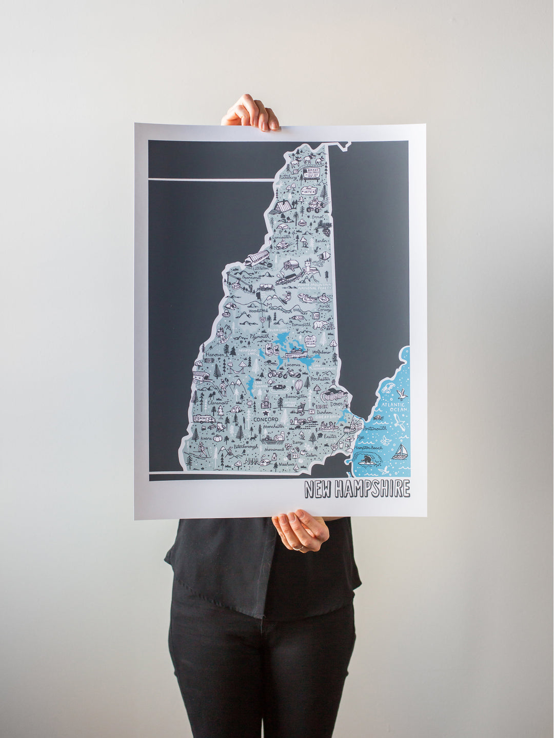 New Hampshire Print by Brainstorm - Visit Dover, White Mountain National Forest, Portsmouth, Lake Winnepesaukee, Keene, North Conway, Littleton, Tamworth, Waterville Valley, Mount Washington