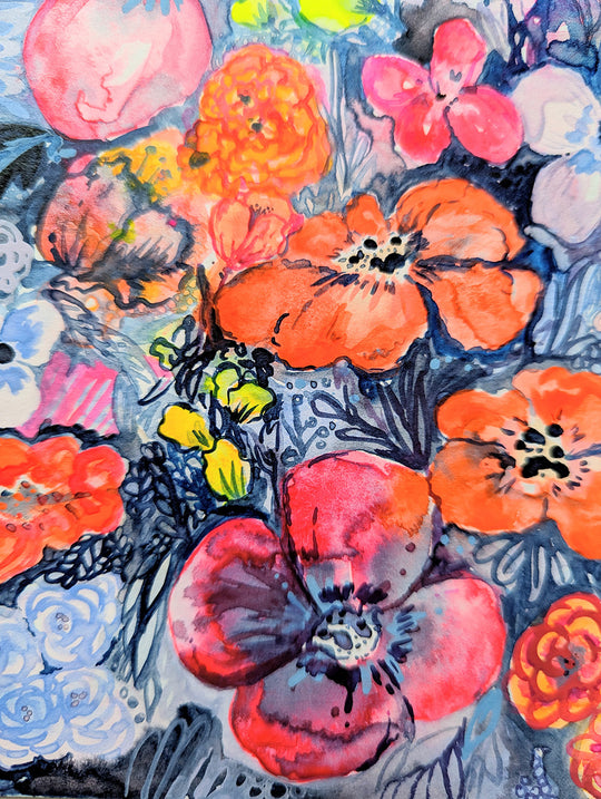 Neon Floral #1 - Original Painting by Briana Feola