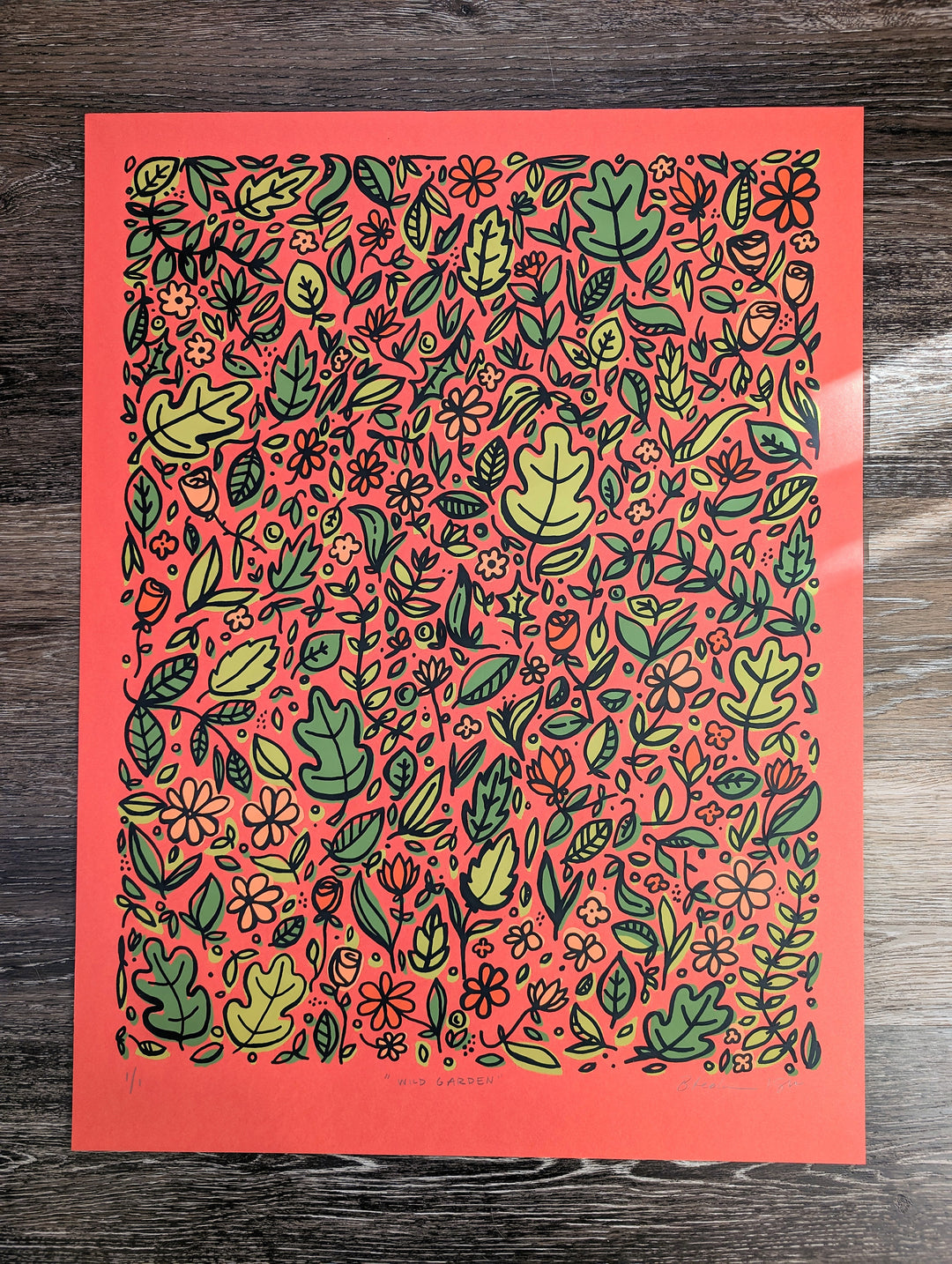 Wild Garden Print on Red by Brainstorm - Limited Edition of 1