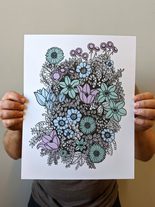 Overgrowth Blue Floral Print by Brainstorm