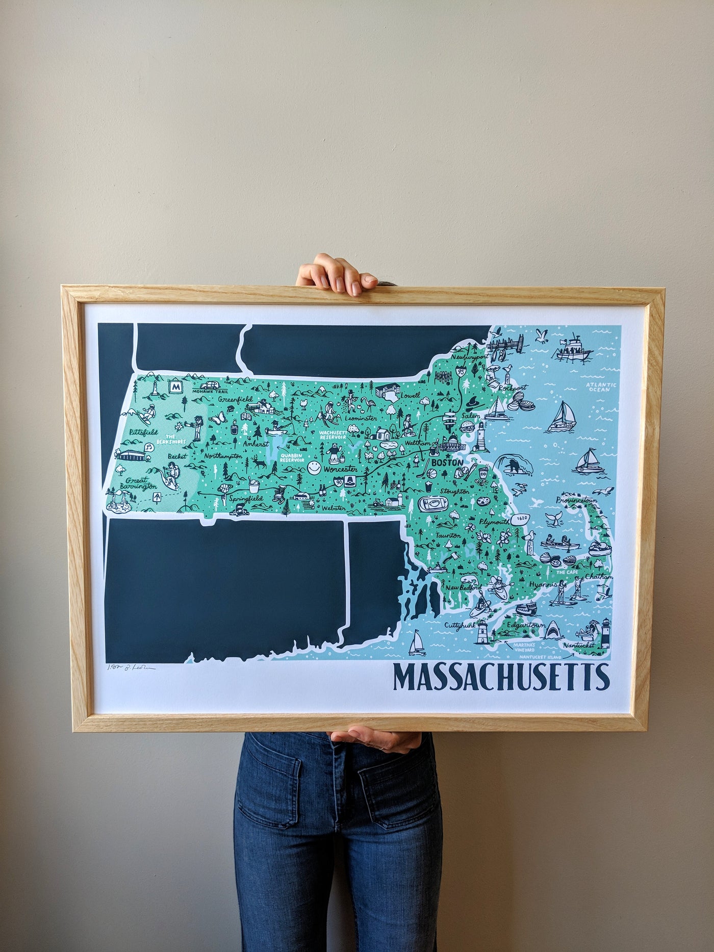 Massachusetts Print by Brainstorm - Boston, Worcester, Plymouth, Lowell, Newburyport, Northampton, Springfield, Chatham, Salem, Provincetown