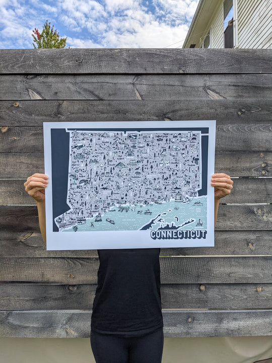 Connecticut State Map Print by Brainstorm 18x24 three color screenprint