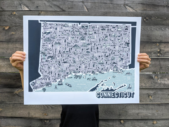 Connecticut Map by Brainstorm 18x24 three color screenprint