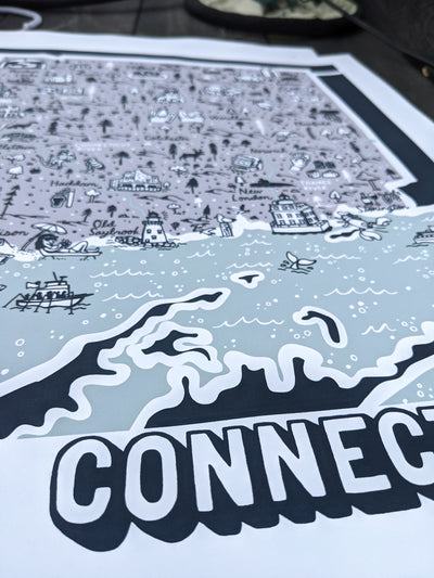 Connecticut State Map by Brainstorm 18x24 three color screenprint