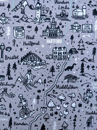 Connecticut State Map by Brainstorm 18x24 three color screenprint
