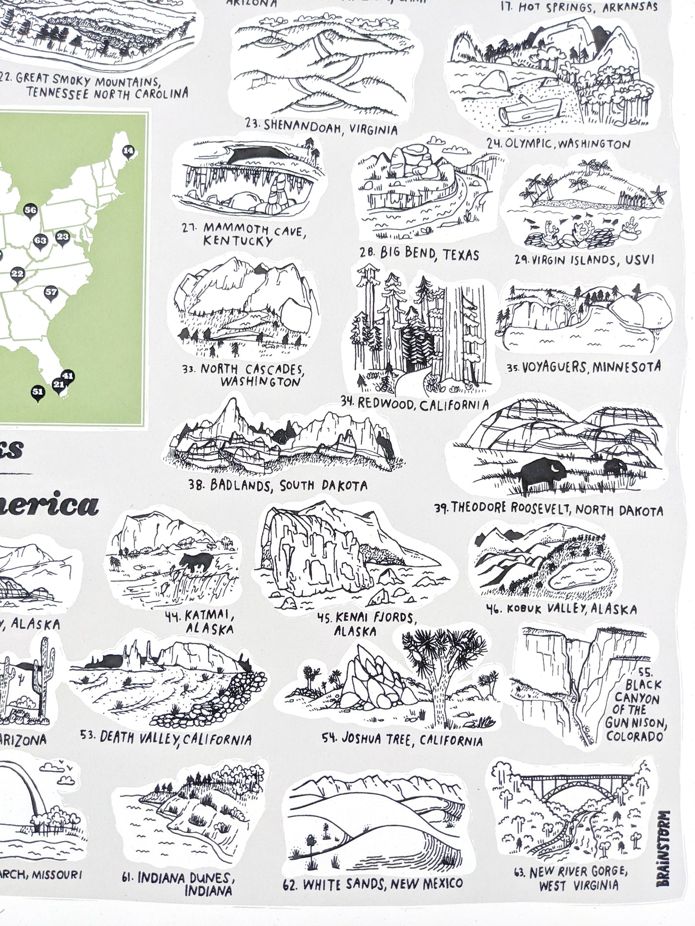 U.S. National Parks Print by Brainstorm 18x24 three color screenprint