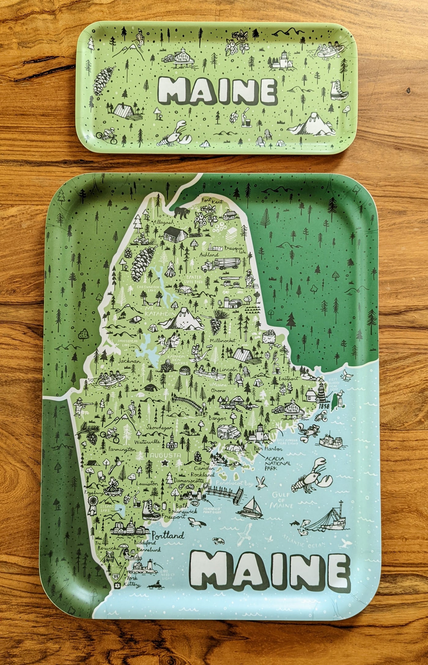 State of Maine Illustrated Birch Trays by Brainstorm
