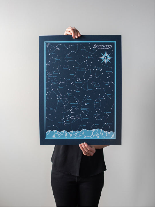 Southern Hemisphere Star Chart Print by Brainstorm - Night Sky Poster - Starry Night!